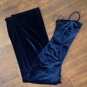 Francesca's Collections Navy Velvet Jumpsuit